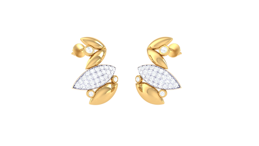 Dew Leaf Diamond Stud Earrings In Gold - 0.15 Ct