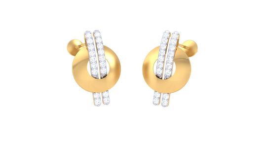 Vertical Bar Earrings With Gold Circular Base - 0.23 Ct Diamonds