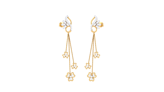 Floral Cascade Gold Drop Earrings - 0.34 Ct Diamond Accents