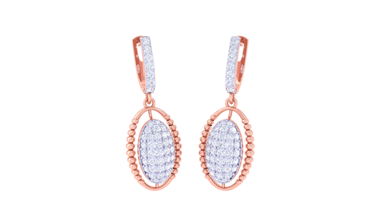 Oval Hoop Earrings With Beaded Gold Border - 0.74 Ct Sparking Diamonds