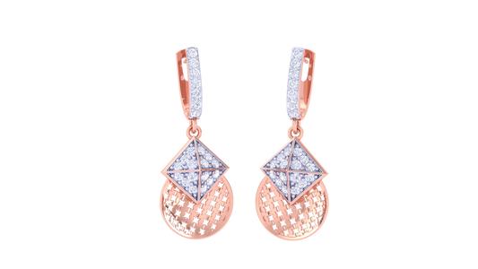 Geometric Hoop Earrings With Gold Lattice Disc - 0.43 Ct Diamonds