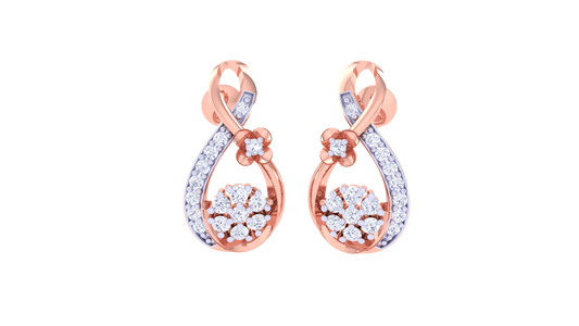Infinity Loop Stud Earrings With Floral Accents In Gold - 0.23 Ct Sparking Diamonds