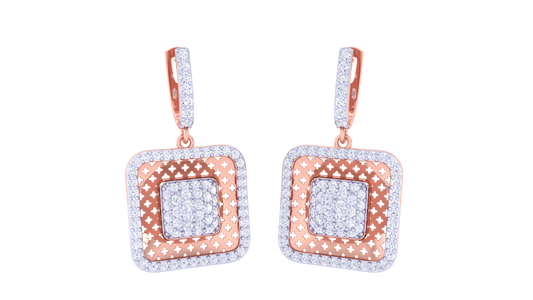 Square Hoop Earrings With Star-Patterned Gold Inset - 1.26 Ct Dazzling Diamonds