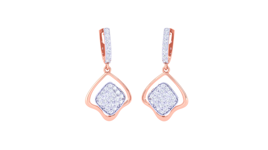 Curved Frame Hoop Earrings In Gold - 0.61 Ct Centered Diamond Motif