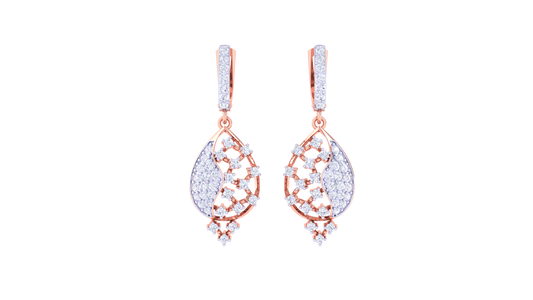 Vine Bloom Teardrop Hoop Earrings In Gold – 0.76 Ct Sparking Diamonds