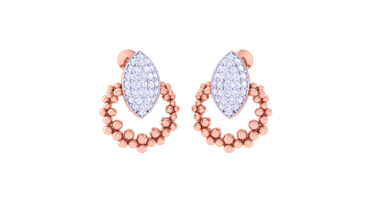 Marquise Top Beaded stud Earrings In Gold - 0.41 Ct Diamond Accents