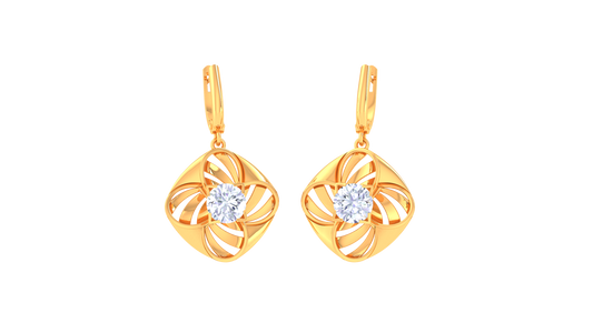 Floral Square Rose Gold Hoop Earrings - 0.64 Ct Radiant Diamond