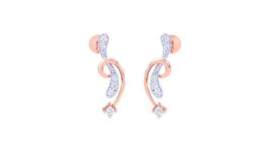 Floral Swirl Stud Earrings In Yellow Gold - 0.11 Ct Diamond Embellishments