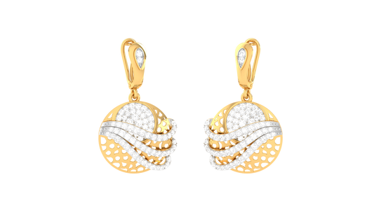 Wave Orbit Hoop Earrings In Yellow Gold - 1.19 Ct Round Shaped Diamonds