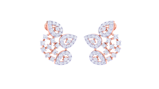 Floral Arc Motif Gold Stud Earrings - 0.90 Ct Dazzling Diamond