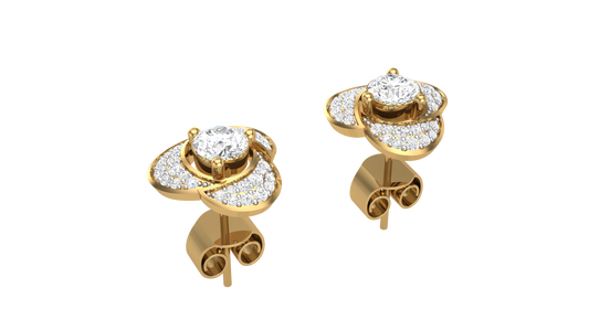 Triple Petal Diamond Stud Earrings In Gold - 1.32 Ct