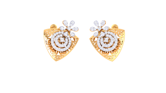 Floral Cascade Stud Earrings In Yellow Gold - 0.63 Ct Round Cut Diamonds