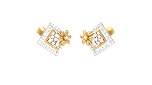 Regal Bloom Square Diamond Stud Earrings In Gold – 0.72 Ct
