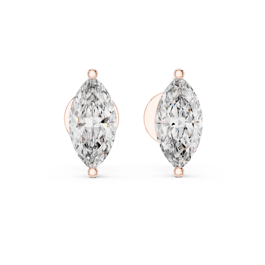 1.5 Carat Marquise Cut Diamond Solitaire Stud Earrings - Yellow Gold