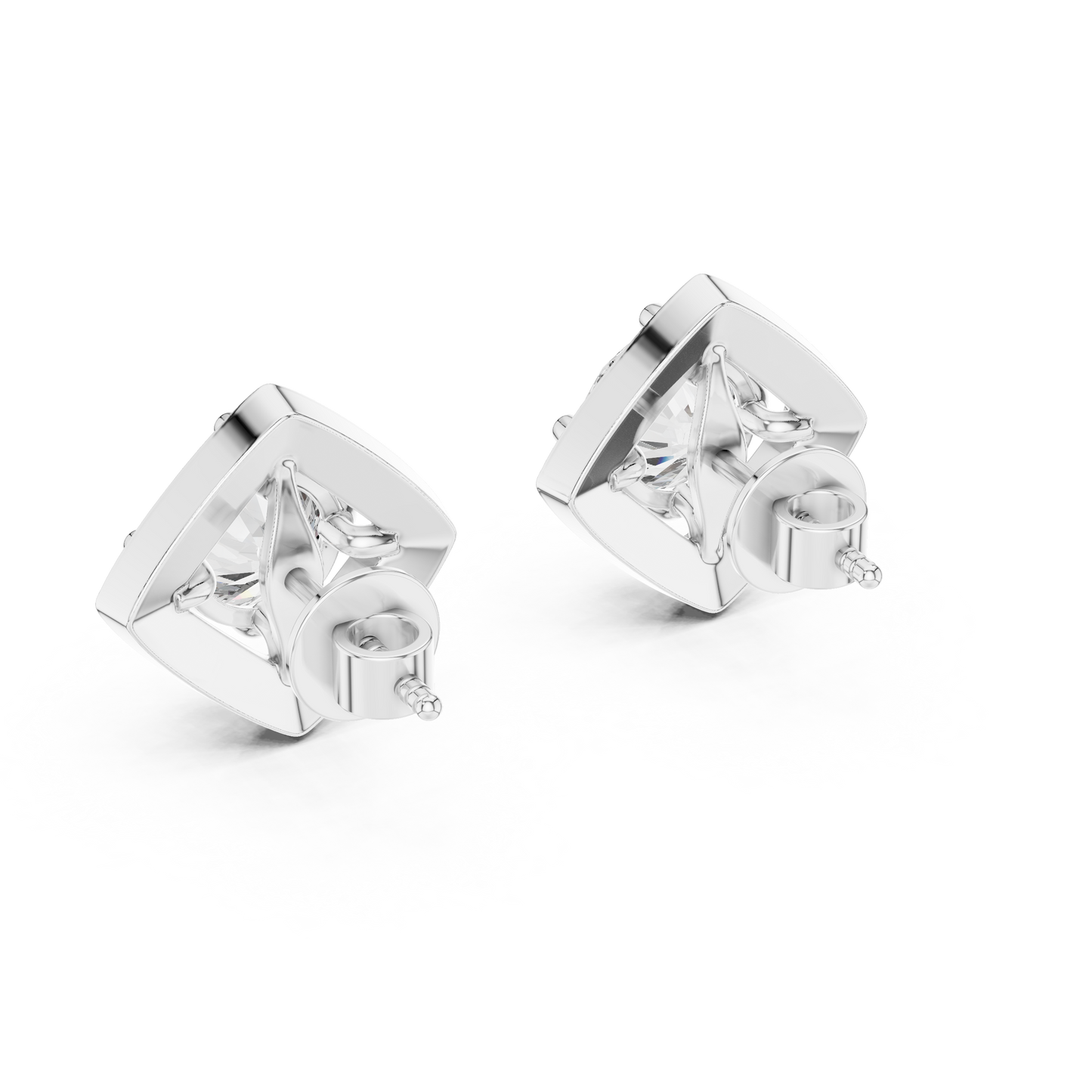 2.98ctw Round Diamond Cushion Kite Halo Stud Earrings - Yellow Gold