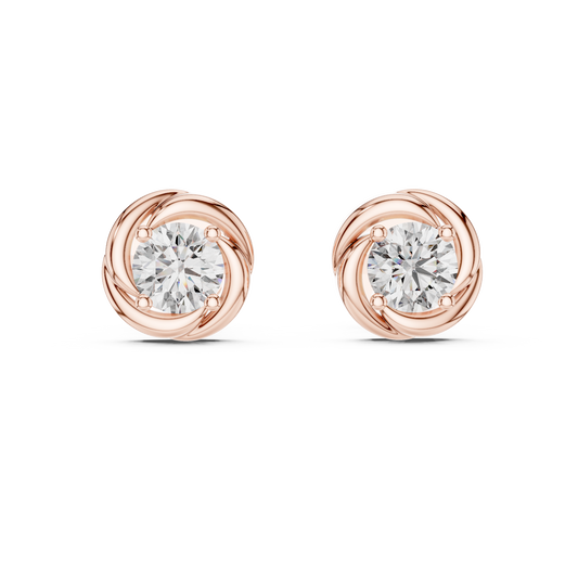 0.48 Carat Round Diamond Braided Love Knot Stud Earrings - Solid Gold