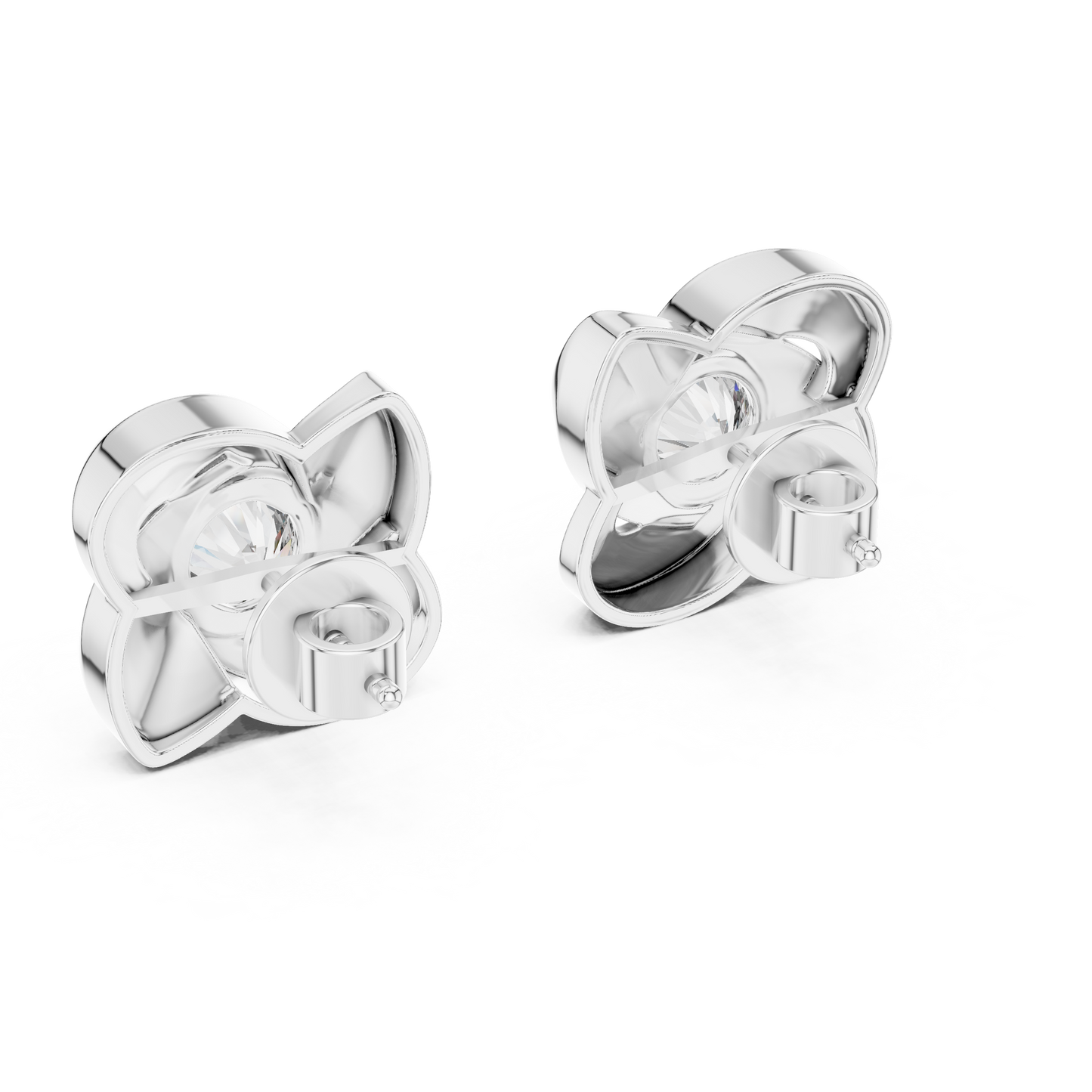 1.8ctw Round Diamond Bezel Pinwheel Floral Stud Earrings - Solid Gold