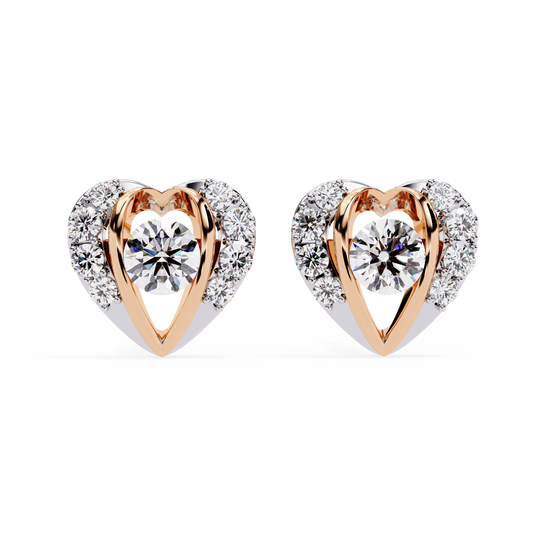 Brilliant Round Diamond Heart Cluster Studs Earrings in Gold - 0.74 Ct