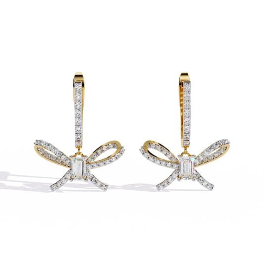 The 'Ribbon of Love' Diamond Dangle Hoops Earrings in Gold - 1.19 Ct