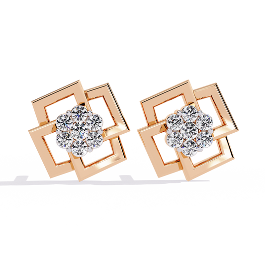 Interlocking Square Diamond Cluster Studs in Gold - 0.21 Ct