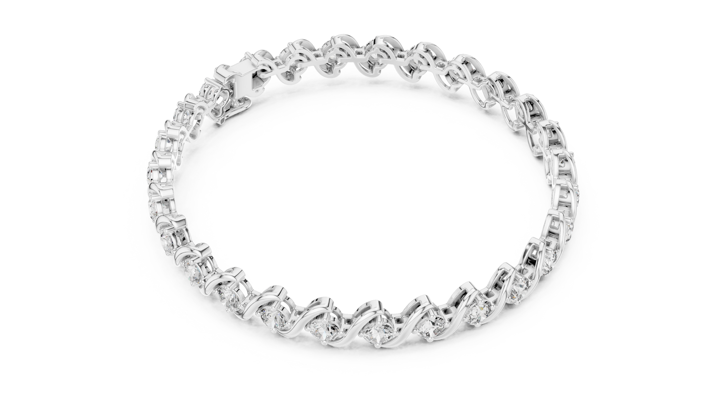 6.46CTW Round Diamond S-Link Swirl Bracelet - Yellow Gold
