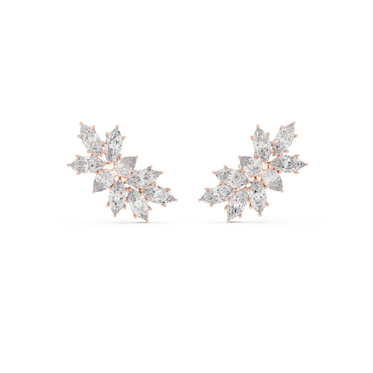 Marquise Cut Diamond Cluster Earrings Yellow Gold Wing Studs Floral Gift