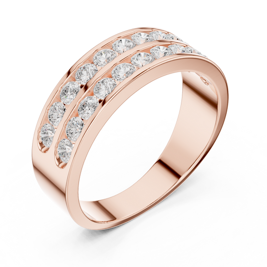 Yellow Gold Double Row Channel Set Diamond Wedding Ring 1.32CTW