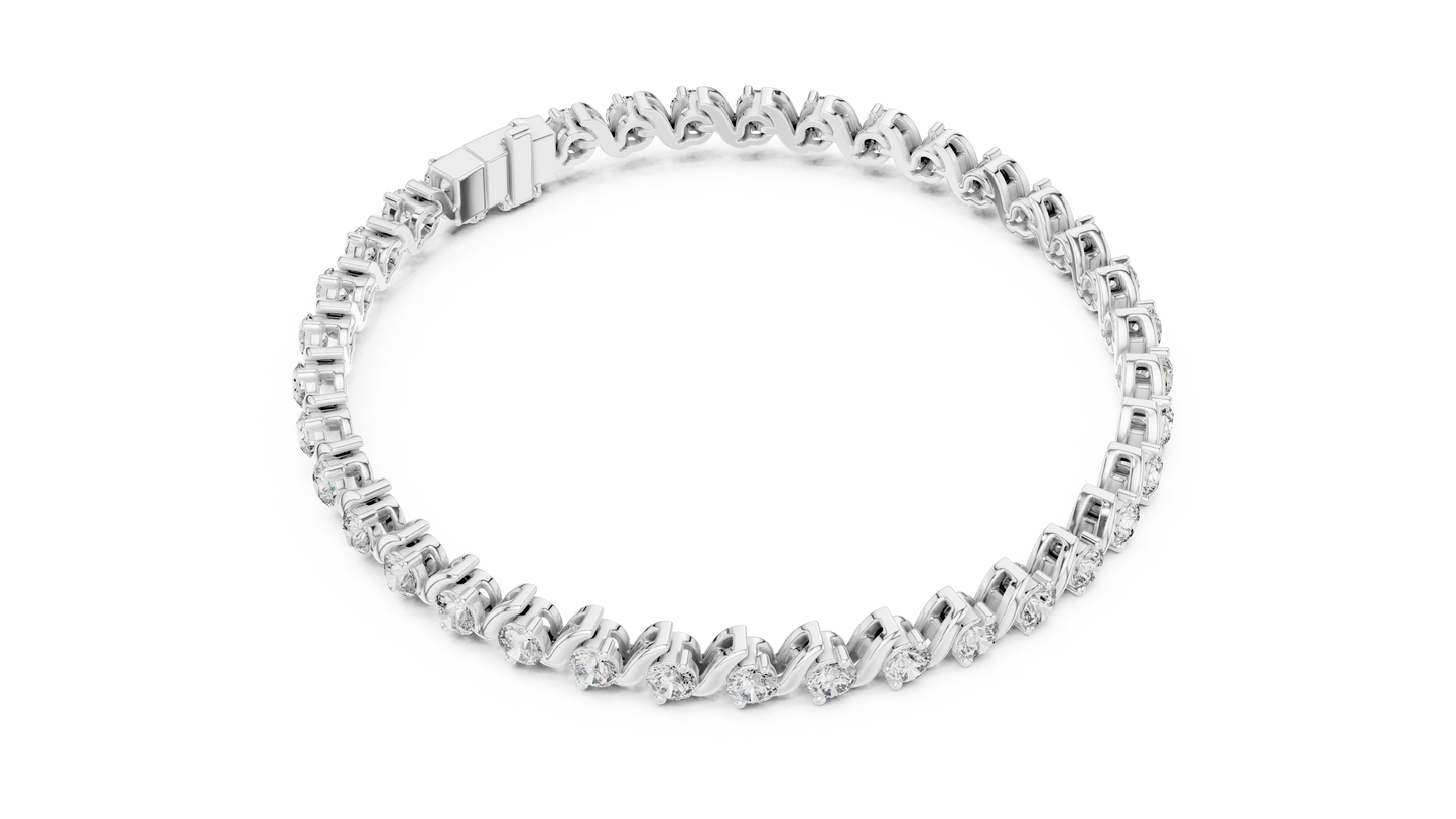 3.6CTW Round Diamond S-Link Swirl Bracelet - Yellow Gold