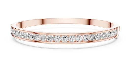 3.47 Carat Round Diamond Channel Hinged Bangle - Yellow Gold