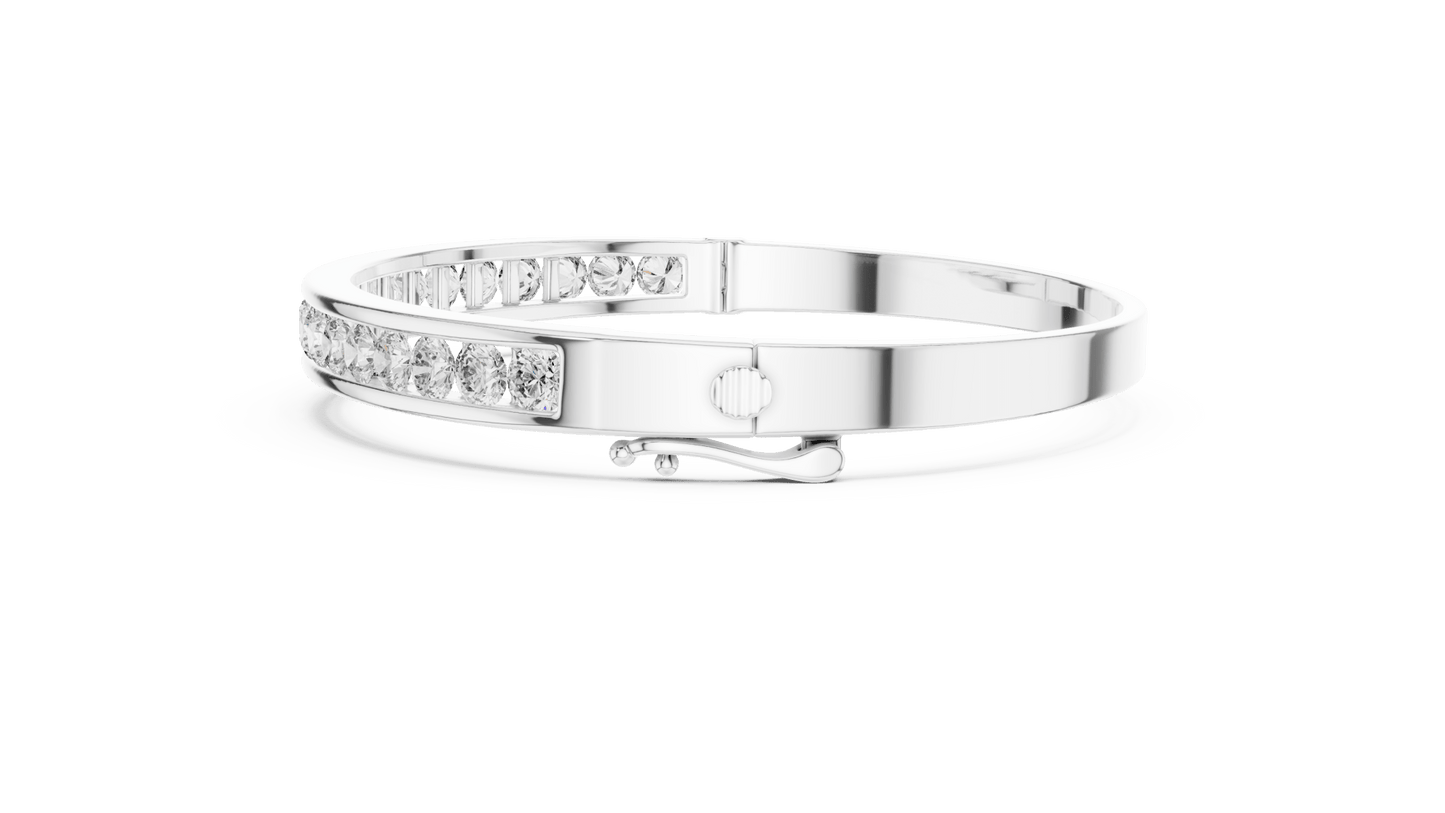 3.47 Carat Round Diamond Channel Hinged Bangle - Yellow Gold