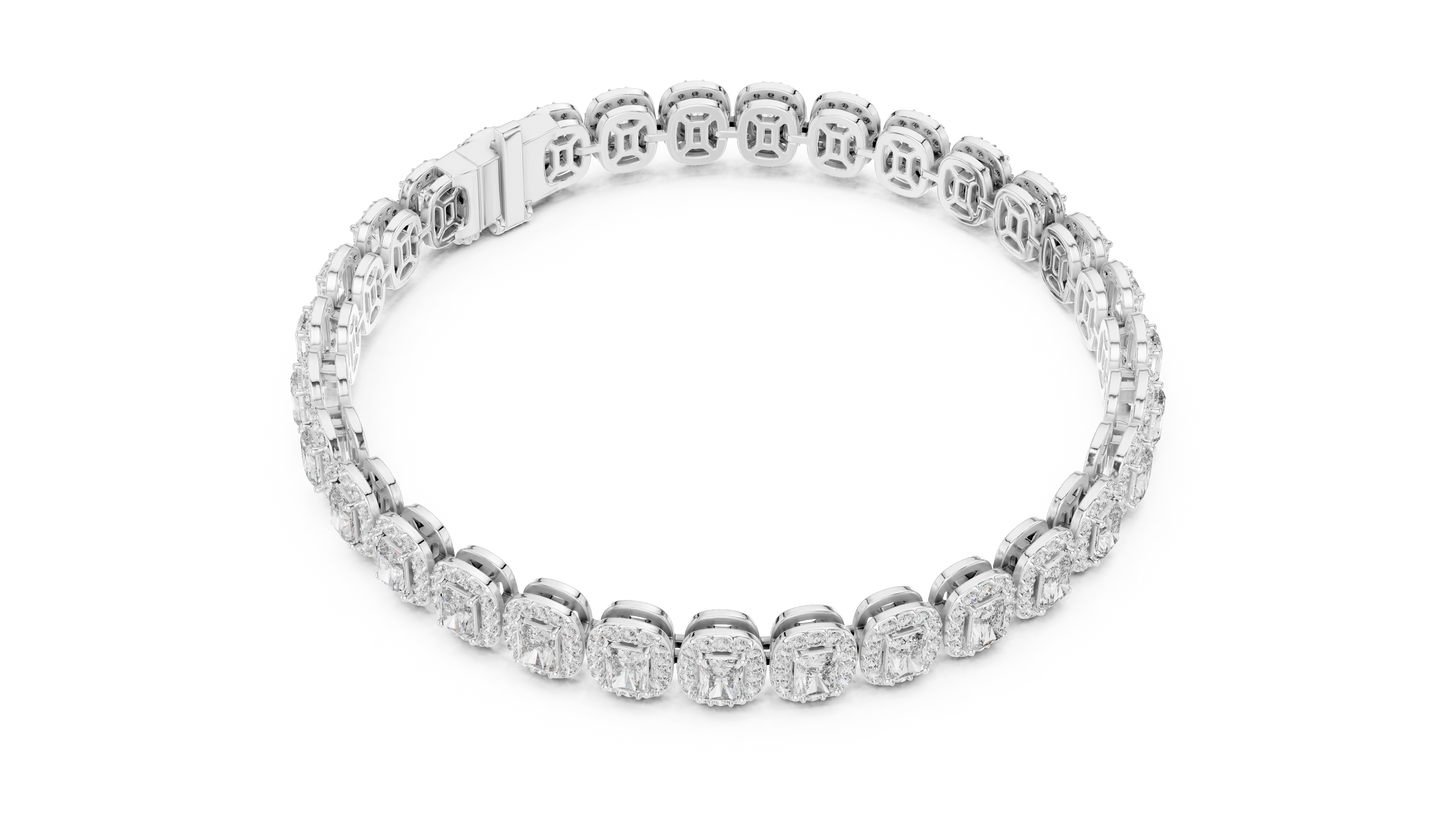7.04CTW Radiant Cut Diamond Halo Bracelet - Yellow Gold