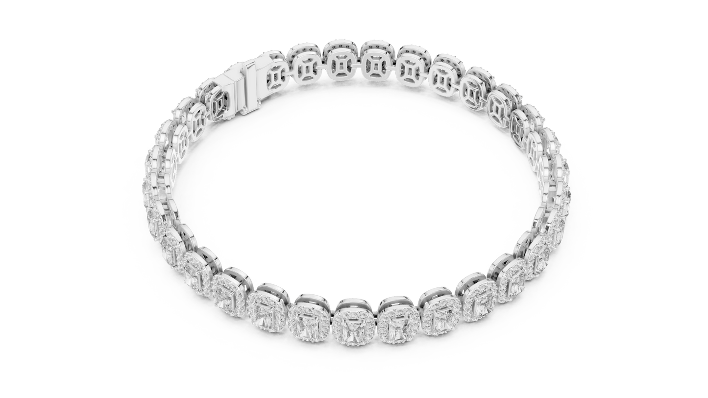 7.04 Carat Radiant Cut Diamond Halo Bracelet - Yellow Gold