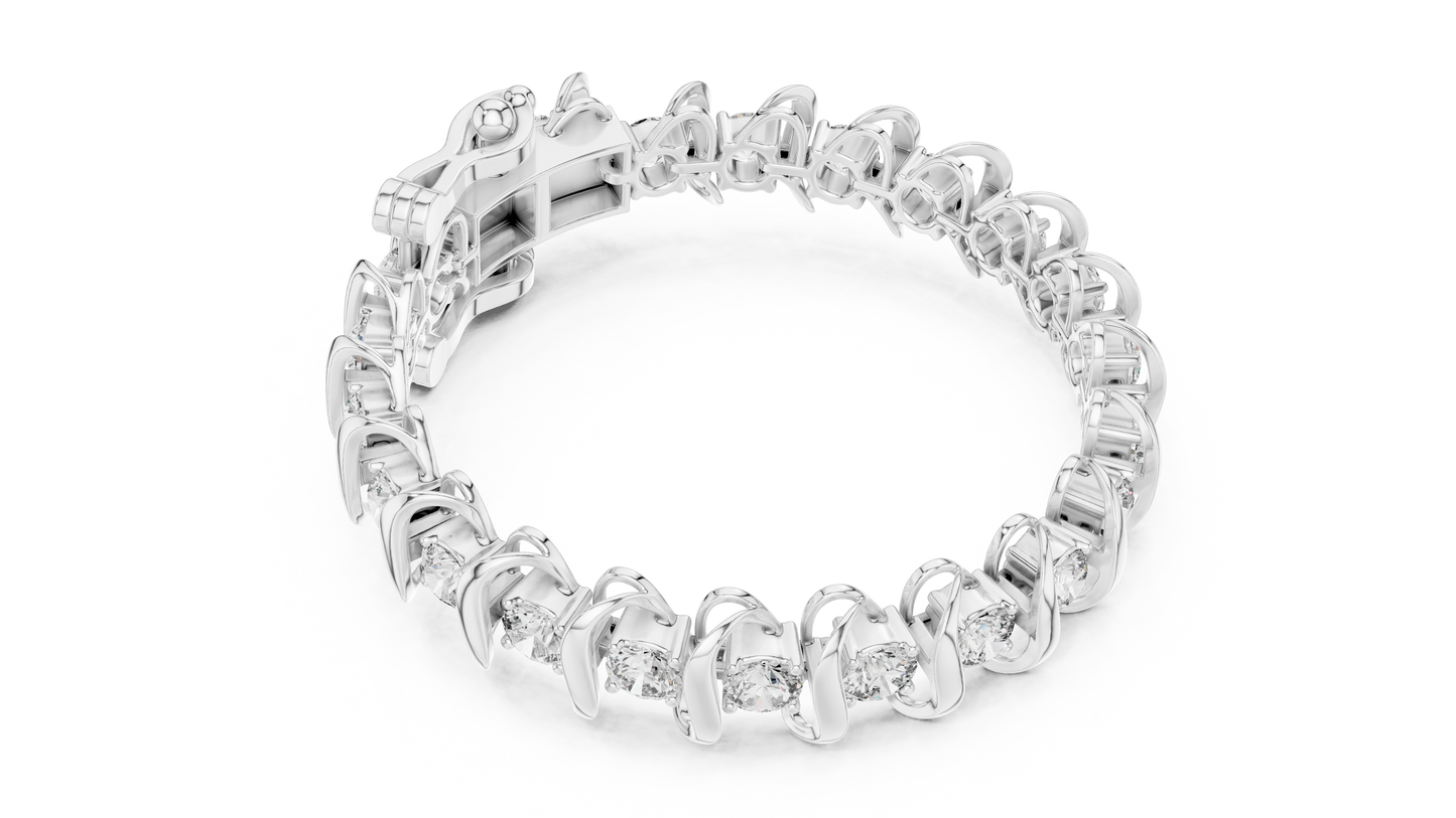 11CTW Round Diamond Wave Link Bracelet in Yellow Gold