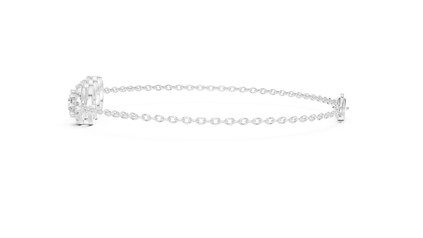 1.29CTW Round Diamond Three-Stone Halo Bracelet | Solid Gold