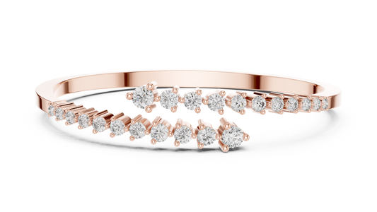 0.51 Carat Solid Gold Bypass Bangle Bracelet | Round Cut Diamond Cluster Open Cuff