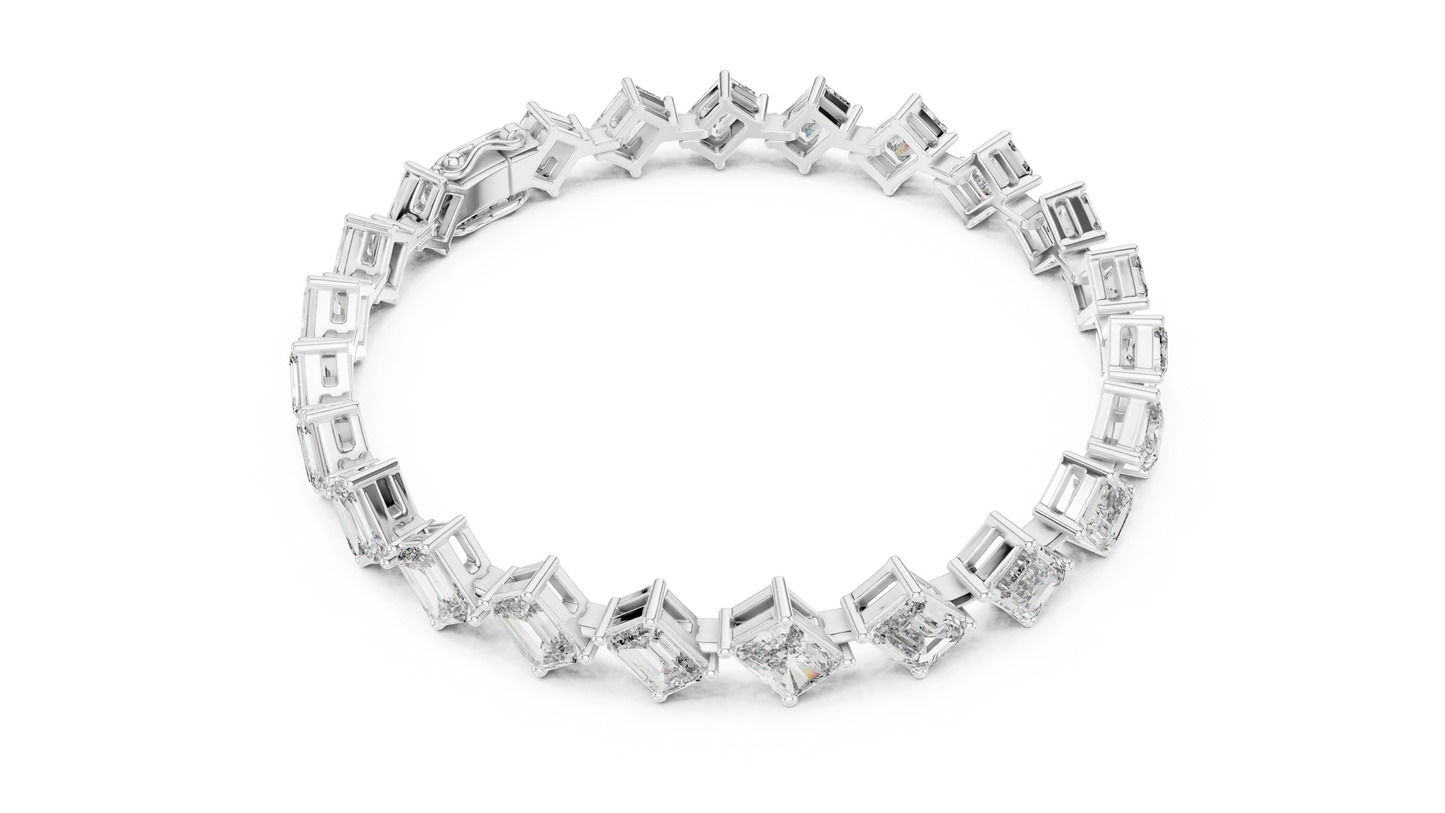 13.73CTW Alternating Diagonal Emerald Cut Diamond Tennis Bracelet in Yellow Gold