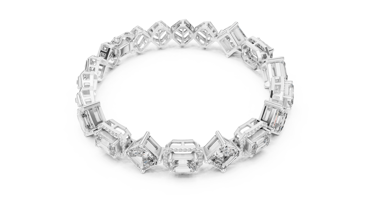 12.04 Carat Alternating Emerald Cut Diamond Halo Bracelet - Yellow Gold