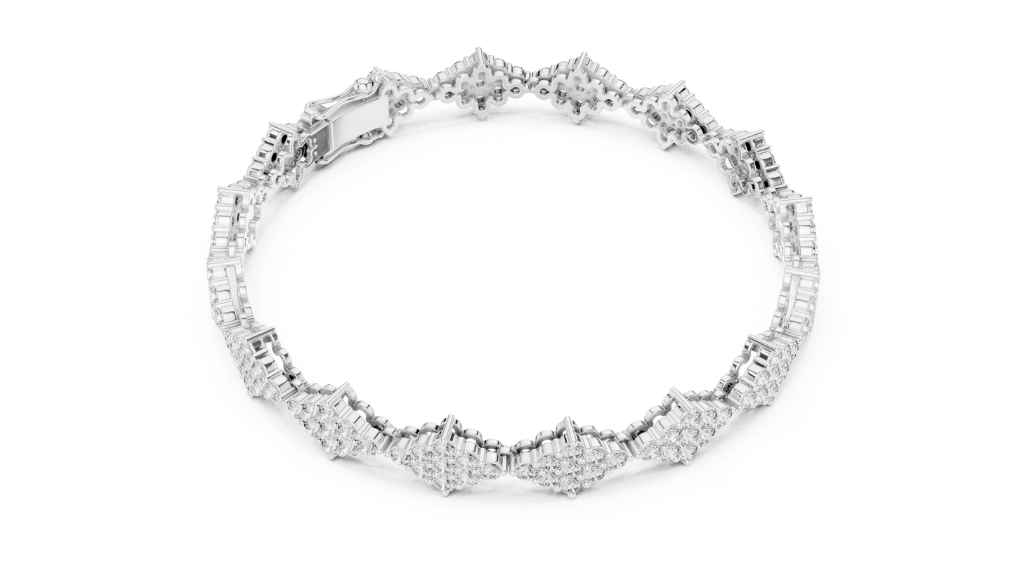 5.76CTW Round Diamond Rhombus Cluster Bracelet | Solid Gold
