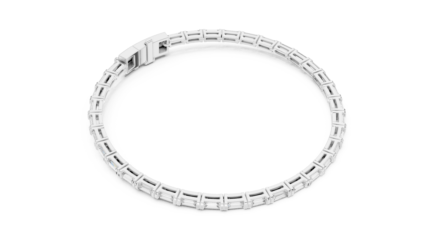 3.7 Carat Horizontal Emerald Cut Diamond Tennis Bracelet - Yellow Gold