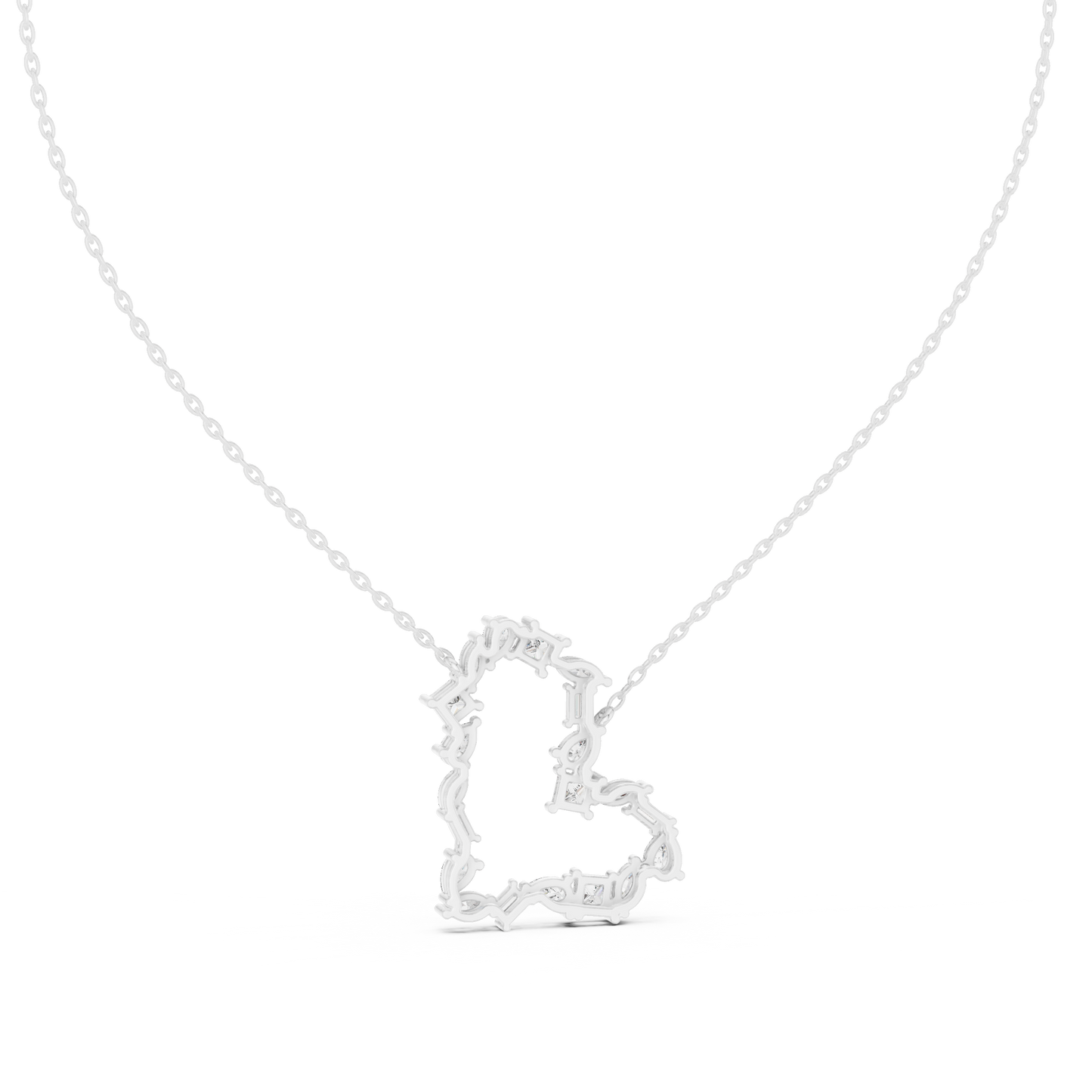 Mosaic Multi-Cut Diamond Open Heart Pendant in White Gold 1.94CTW