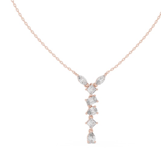 3.5CTW Multi-Shape Diamond Drop Y-Pendent in Yellow Gold