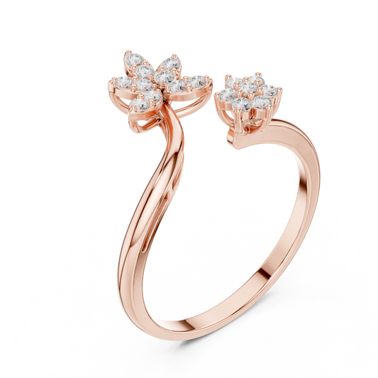 0.20 Carat Diamond Flower Open Bypass Ring | Yellow Gold