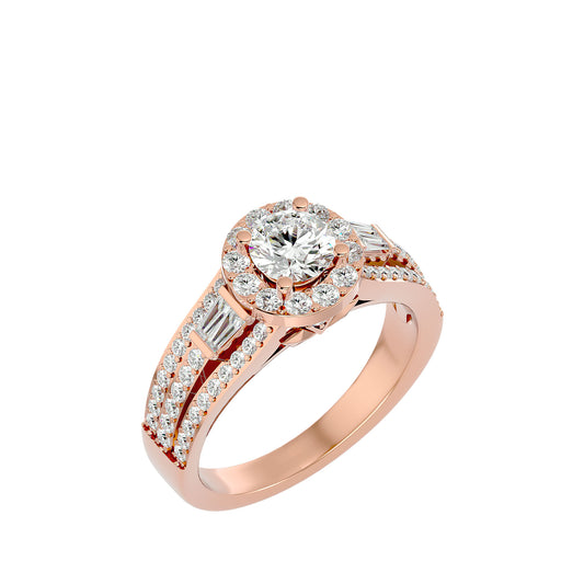 Lumière Beautiful Halo Ring- 1.49 Ct Round Diamond Gold Ring
