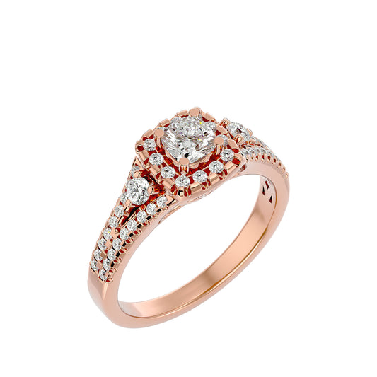 Lumière Beautiful Halo Ring- 0.87Ct Round Diamond Gold Ring