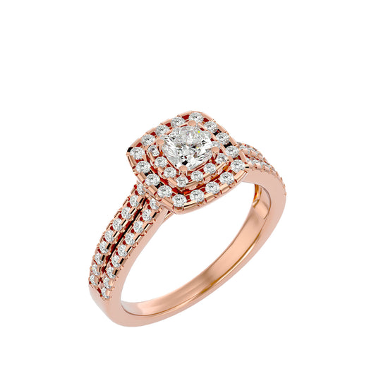 Lumière Beautiful Halo Ring- 0.95 Ct Round Diamond Gold Ring