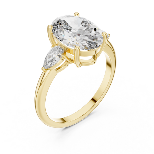 3.1CTW Oval and Pear Three-Stone Diamond Statement Ring in Yellow Gold