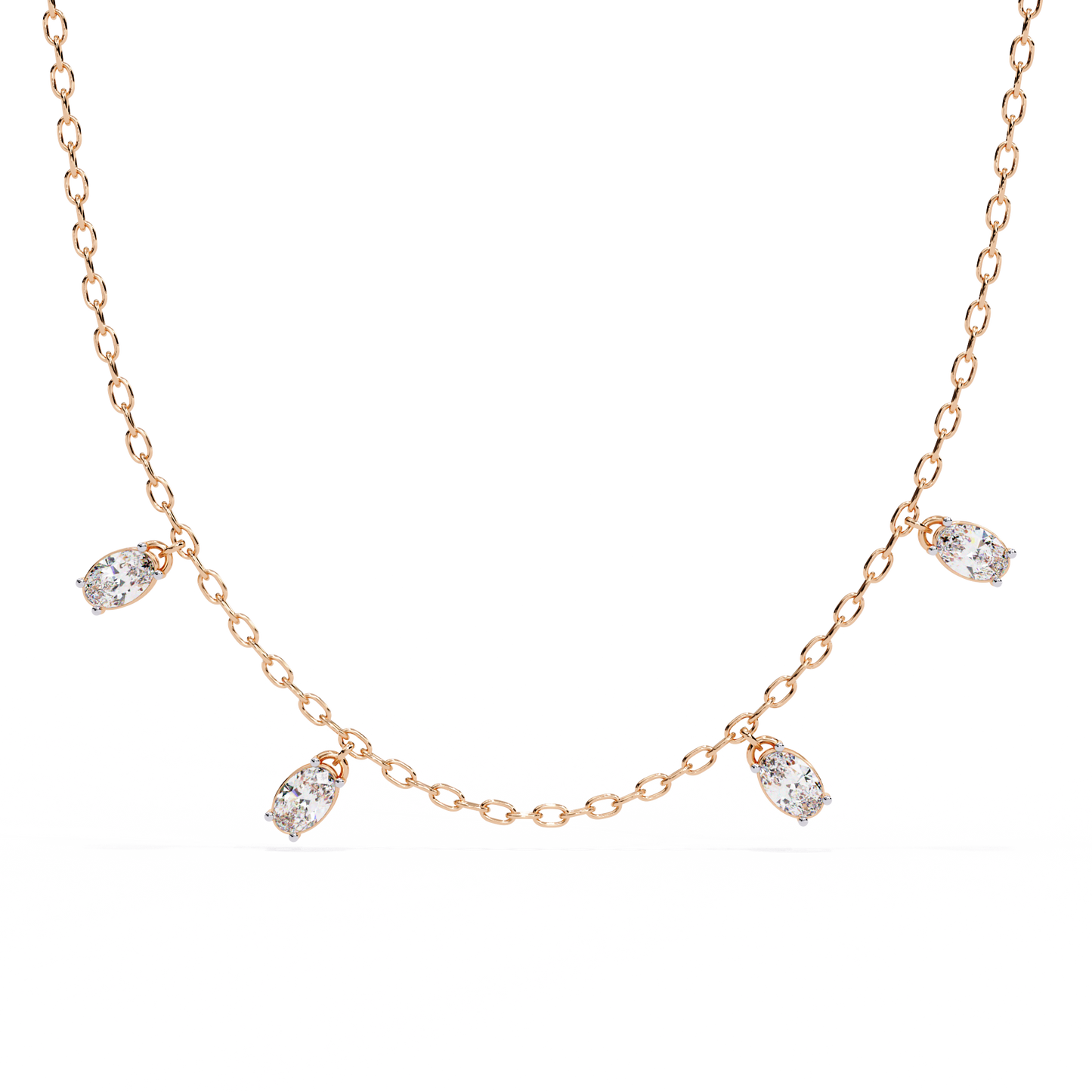 Dazzling Dewdrop Dangle Necklace In Gold - 1.45 Ct Oval Diamonds