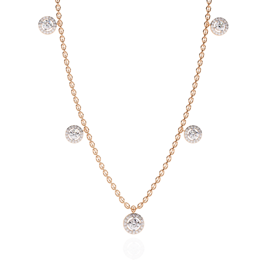 The "Stellar Path" Diamond Halo Necklace in Yellow Gold - 4.72Ct