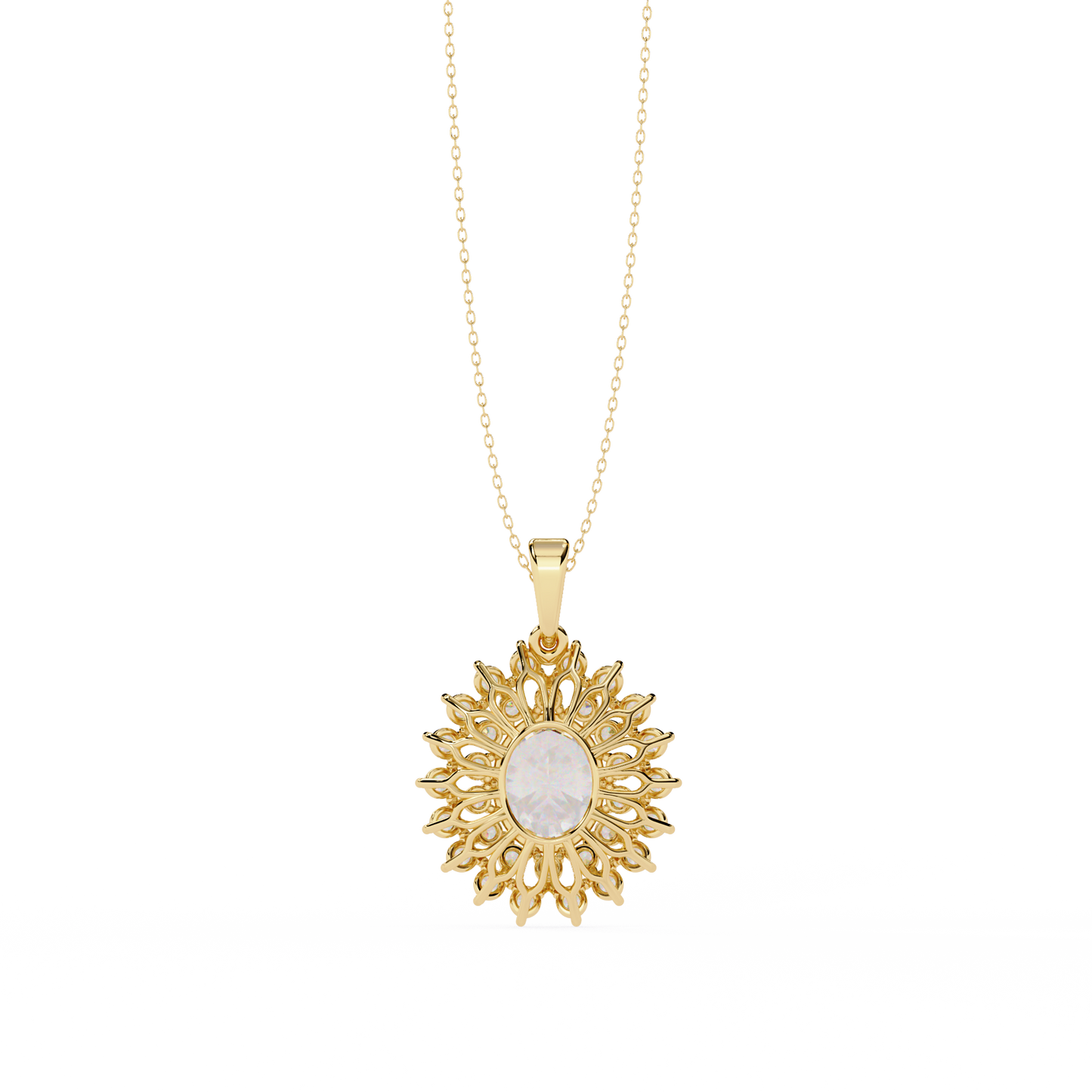 The "Majesty": (3.41CTW) Oval Diamond Sunburst Pendant in Yellow Gold