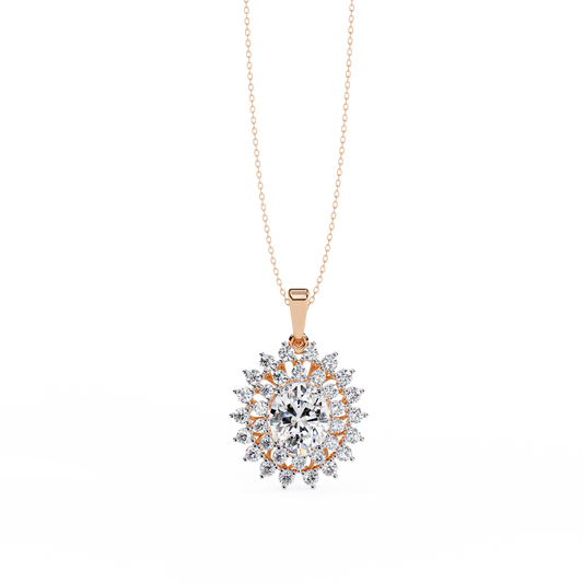 The "Majesty": (3.41CTW) Oval Diamond Sunburst Pendant in Yellow Gold